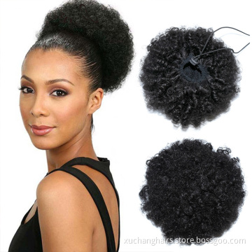 Kinky Curly Ponytail Hair Extension Clip In Brazilian Hair Chignon High Puff Bun Afro Puff Drawstring Ponytails Human Hair